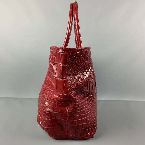 GENUINE CROCODILE SKIN Burgundy Crocodile Tote Handbag - Picture 2 of 5